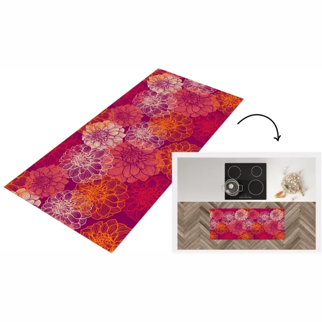 KitchenYeah Keukenloper - Loper keuken - Bloemen - Regenboog - Dahlia - Patronen - 120x50 cm - Keukenloper vinyl Multicolor