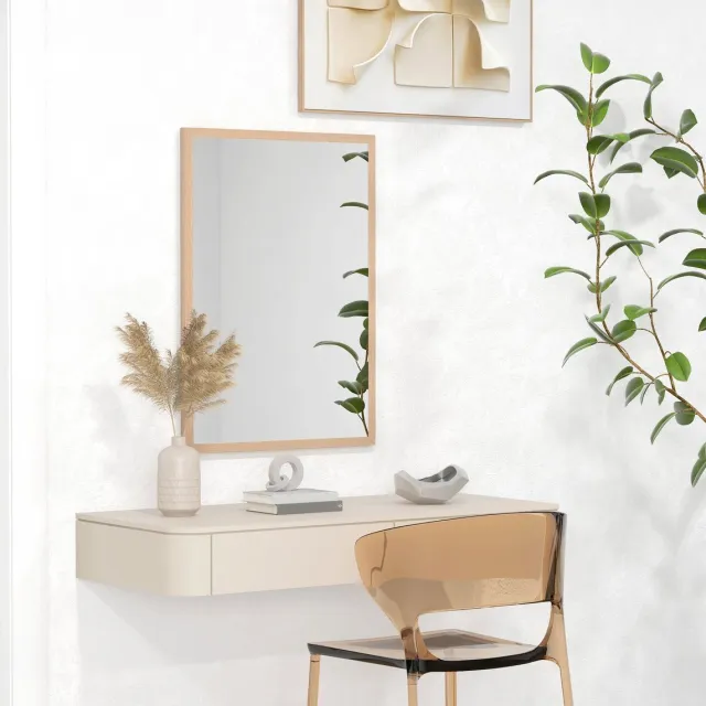 REDOM Wandspiegel - Rechthoekig - Met 4 haken - MDF lijst - Slaapkamer en badkamer - MDF en glas - Natuurlijk hout - 50 x 70 cm Natural Wood