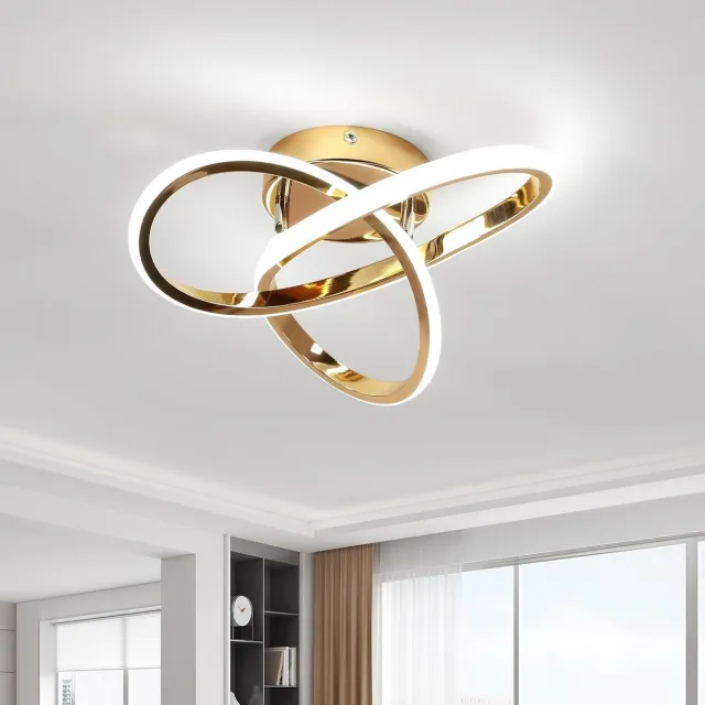 Haobosic 30W LED-plafondlamp, 6500K koelwit licht, 3375lm, modern gouden design, bloemmotief, voor woonkamer, slaapkamer, keuken en hal.