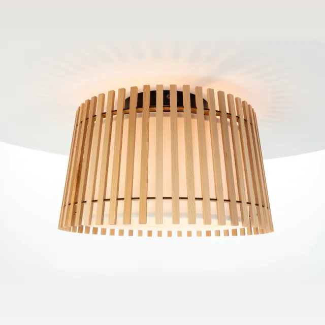 EGLO Fattoria Plafondlamp - E27 - Ø 38 cm - Zwart|Bruin|Wit - Hout |Textiel Zwart;Lichtbruin;Wit;