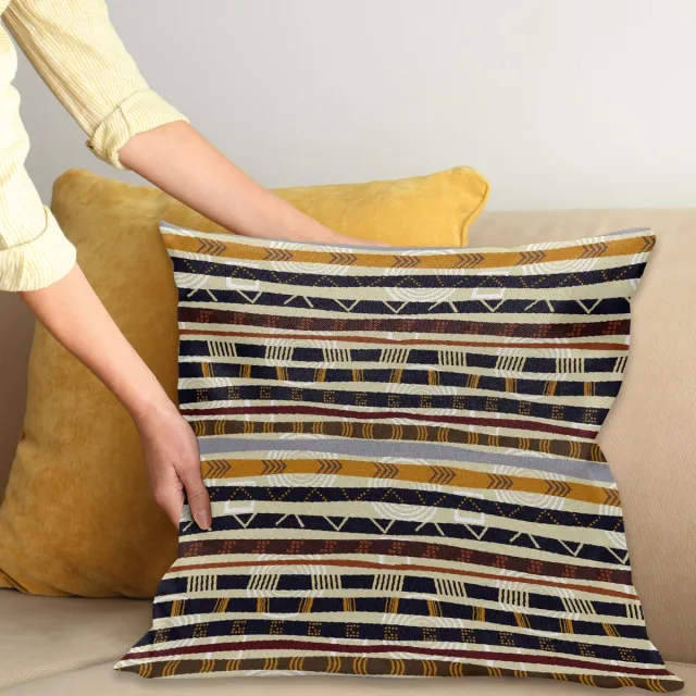 ABAKUHAUS Abstract Sierkussenhoes, Etnisch Stijl Geometrisch Forms met Gestreept Patroon op Bold Aarde Tinten Print, Decoratieve Vierkante Sierkussenhoes, 70 x 70 cm, Oranje Crème