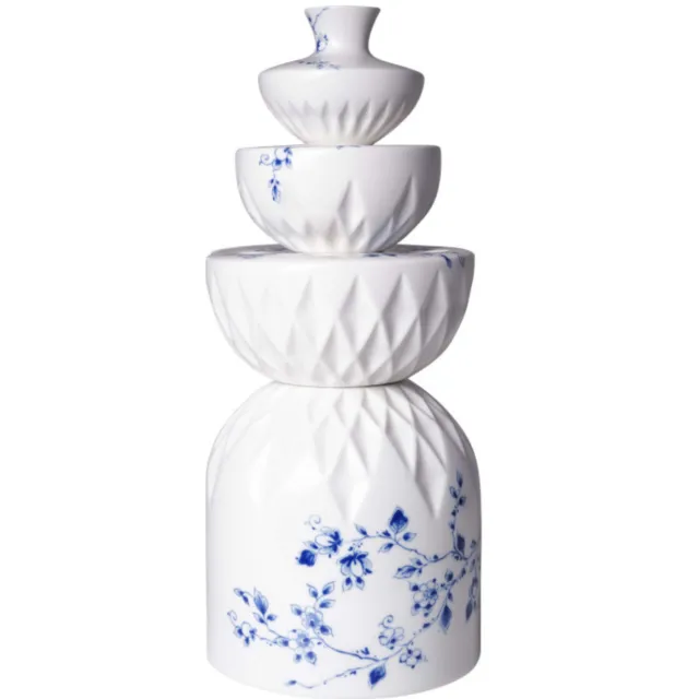 Heinen Delfts Blauw stapelvaas Blauw Vouw 42 cm Blauw, Wit