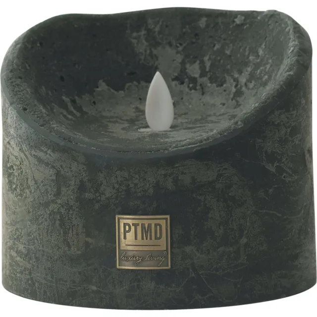 PTMD LED kaars rustiek donker groen 12,5 x 12,5 x 10 cm - LED Light Candle rustic dark green moveable flame