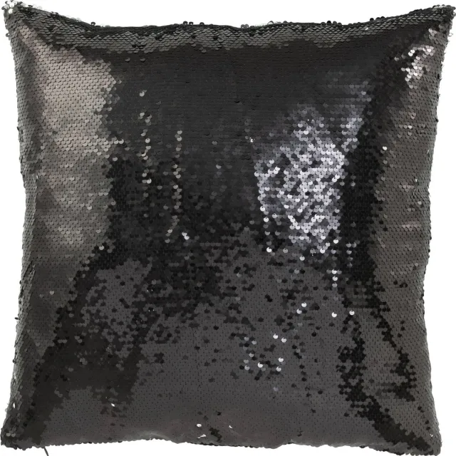 J-Line kussen Omkeerbaar Sequin - katoen/linnen - zwart/zilver