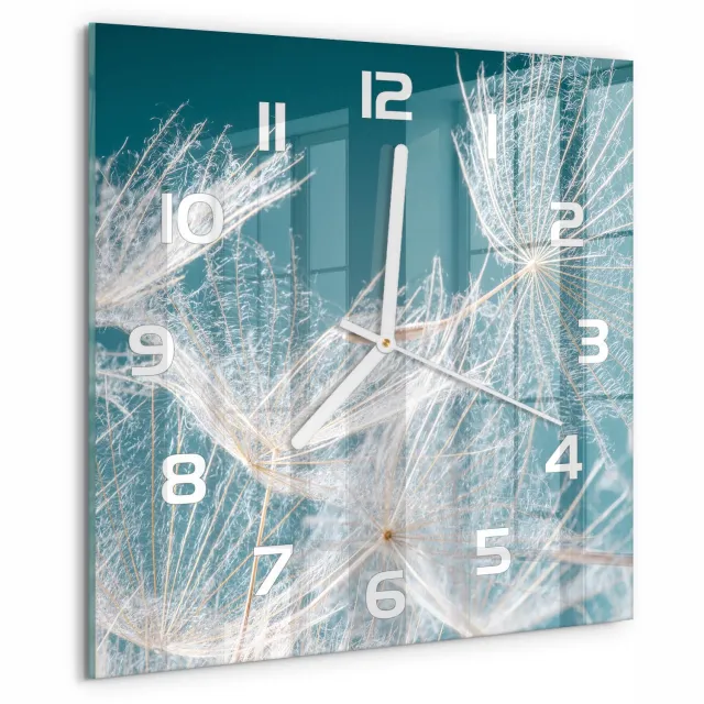 TULUP Wandklok - Paardenbloemzaden Klok Glas Met Opdruk - 30x30 cm - Wit Moderne Wandklok Glas - Witte handen - Vierkante Klok - Decoratieve Glazen Klok - Glazen Wandklok Design