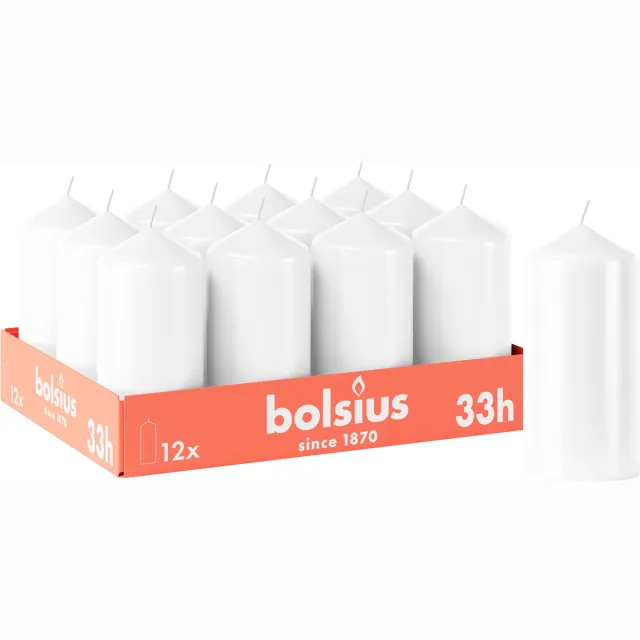 Bolsius Gladde Stompkaars - 12 Stuks - Wit - 33 branduren - 12 x 5,8 cm