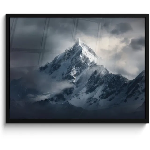 FrameYourWall Poster in lijst - Fotolijst 70x50 cm - Posters - Sneeuw - Berg - Wolken - Posterlijst zwart - Decoratie - Wanddecoratie woonkamer - Muurdecoratie slaapkamer