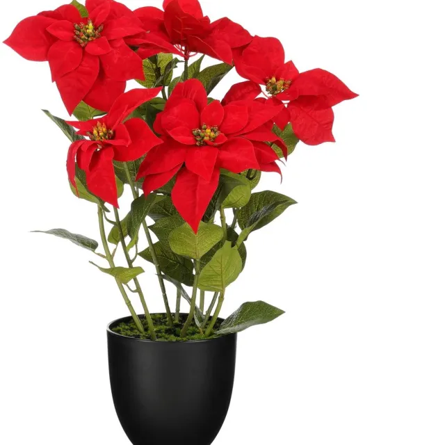 Mica Decorations Kunstplant Poinsettia - 40x40x60 cm - Polyester - Rood