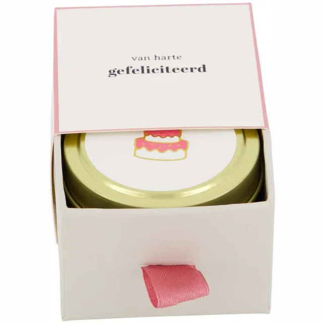 Zusss Geurkaars Tinnen In Schuifdoosje Gefeliciteerd Taart Wit/Roze Wit
