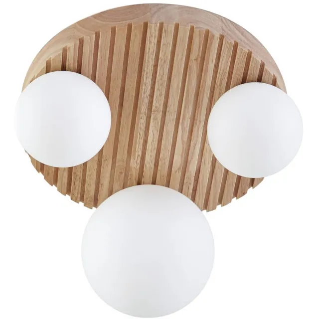 Lindby plafondlamp - 3lichts - rubberboomhout, glas - H: 19 cm - G9 - Licht hout, wit