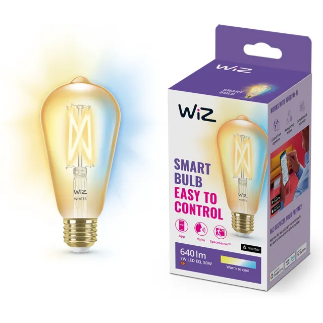 WiZ Filament Lamp Edison - Warm- tot Koelwit Licht - Slimme LED Verlichting - E27 fitting - 50W - Goud - Wi-Fi