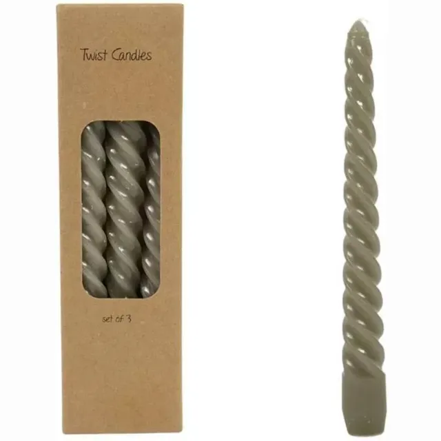 Deco4yourhome Gedraaide kaars - Twist Kaarsen - 19cm - Grijs - 3 Stuks