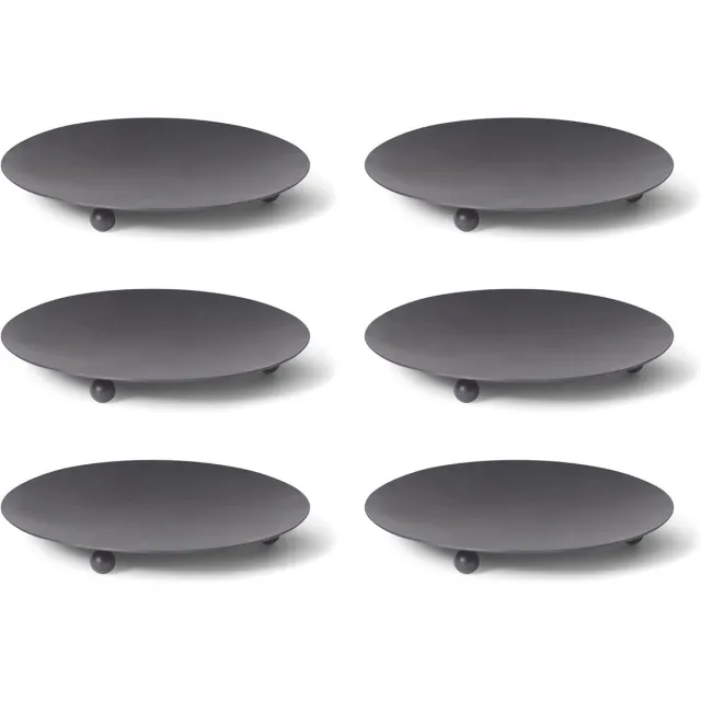 Novaliv 6x kaarsenhouders 3 voet ZWART 7,5 cm kaarsenplaat kaarsenhouder decoratief bord ronde tafeldecoratie voor pilaarkaarsen waxinelichtjes kaarspin metaal Kerstmis Adventskrans kaarsenhouder