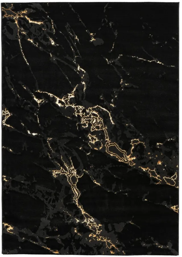 Dutch XXL Modern Vloerkleed | Tapijt | Marmaris | Marmer | Zwart | 80x300 cm