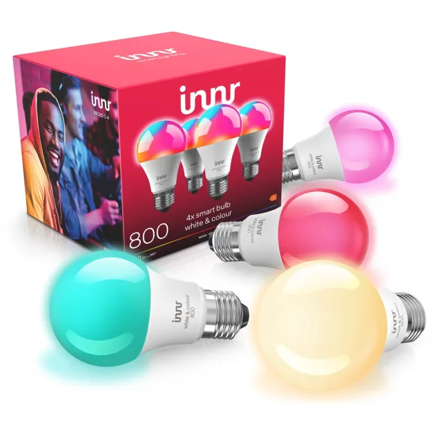 innr Zigbee E27 LED lamp - geschikt voor Philips Hue - smart bulb - wit en gekleurd licht - slimme lamp - dimbaar - 880 lumen - 4 pack
