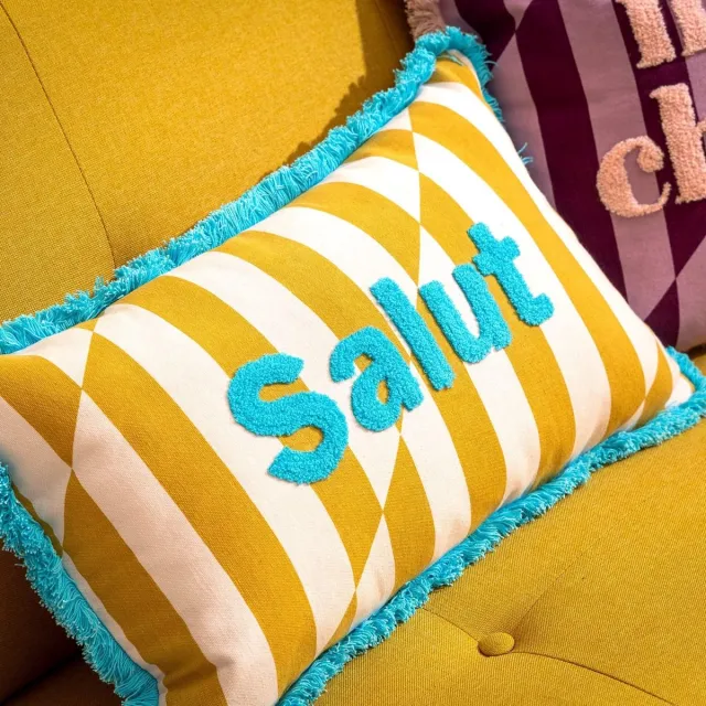 Dutch Decor SALUT - kussenhoes 30x50 cm - gestreept - 100% katoen - Mineral Yellow - geel - met rits - zonder binnenkussen