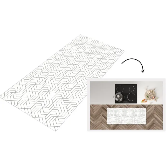 KitchenYeah Keukenloper - Loper keuken - Geometrie - Lijn - Zwart - Wit - Patroon - Keukenloper vinyl