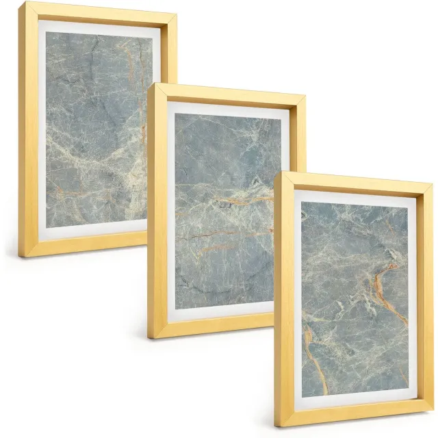 TULUP 4-Delige Schilderij Set - Decoratieve steenstructuur van groen geaderd marmer. - 20 x 30 cm - Schilderijen Set - Wanddecoratie - Woonkamer Gouden lijst