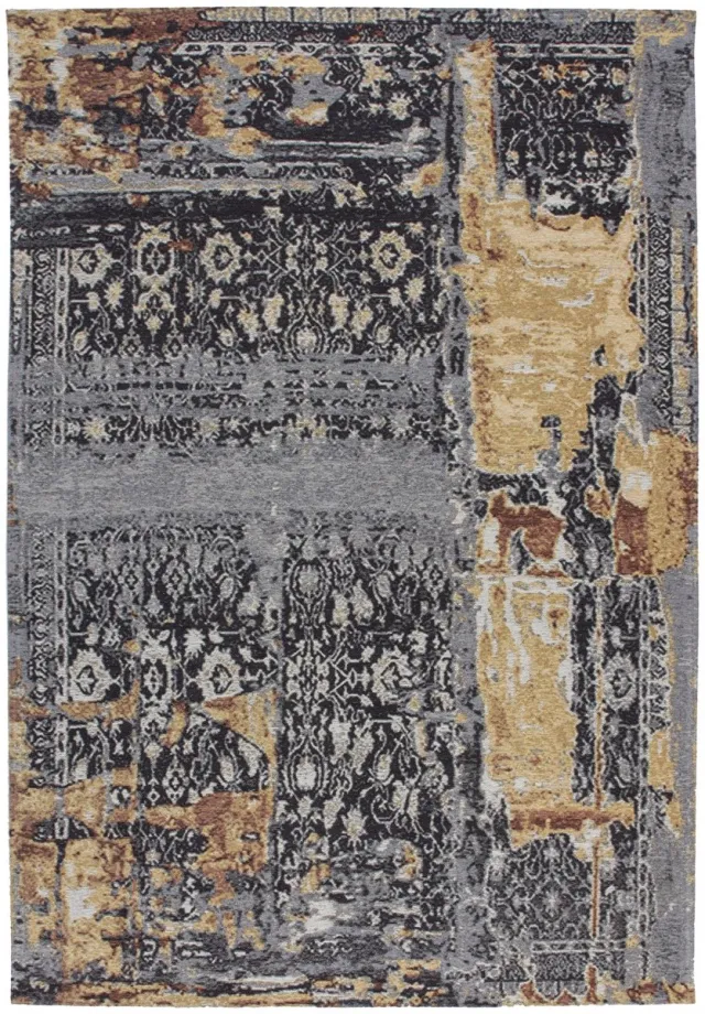 Padiro elegant laagpolig vloerkleed 195 x 290 cm - grijs / geel - oosters vintage patroon - voor vloerverwarming - van polyester en katoen