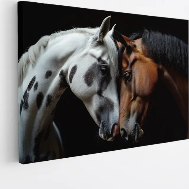 Saammp Canvas Schilderij - paarden met hoofden tegen elkaar - Liefde - Dieren - Natuur - 90x60 - Foto op canvas - Wanddecoratie - muurdecoratie Woonkamer - Slaapkamer decoratie - Canvas Print Multicolor