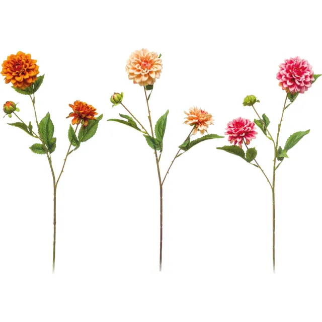 Emerald Kunstbloem Dahlia mini 68cm - Set van 3 - Kunstplant voor binnen Oranje, Peach & Roze - Set van 3