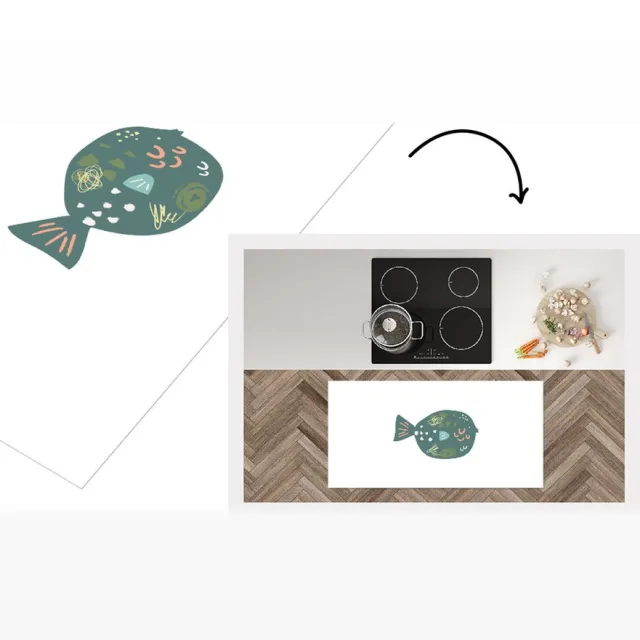 KitchenYeah Keukenloper - Loper keuken - Vis - Pastel - Groen - Keukenloper vinyl Multicolor