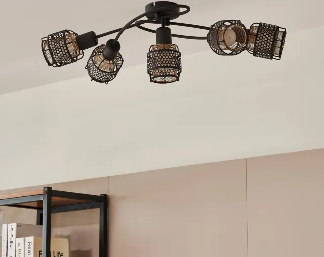 Lindby plafondlamp - 5lichts - ijzer - H: 20.5 cm - E14 - zwart, goud