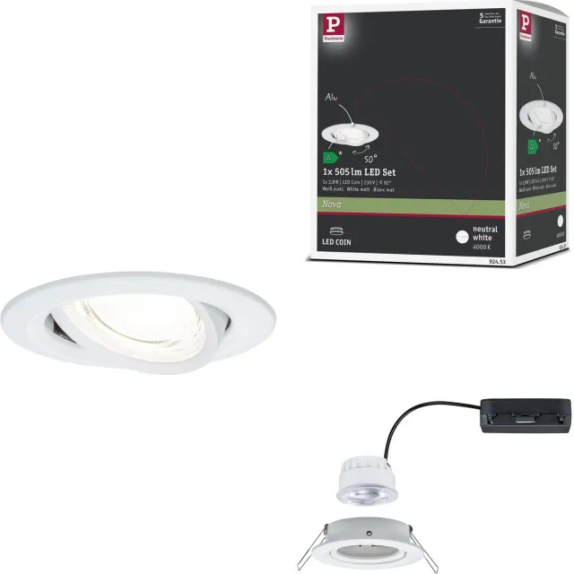 Paulmann LED-inbouwlamp Nova Coin Enkele lamp rond 84 mm 50° 2,8W 505lm 230V 4000K Wit mat