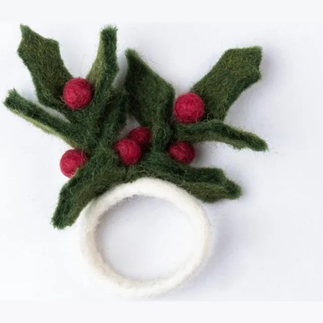 Sjaal met Verhaal Servetring Vilt - Hulst - Kerst - Fairtrade Servetring-HollyBerry-01
