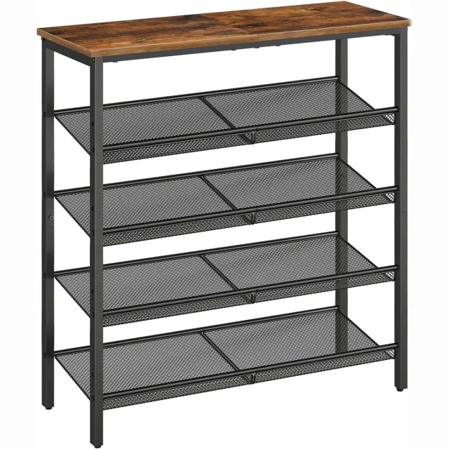 ADLORA Schoenenrek 5 Lagen, Ruimtebesparende Schoenenopberger voor 16-20 Paar, Verstelbare Metalen Legplanken, Met Bovenplank Standard