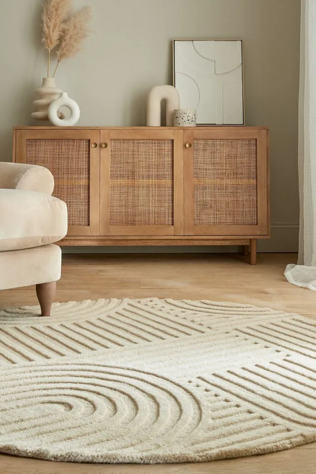 flycarpets Zen Modern Japandi - Laagpolig - 100% Wol Vloerkleed - Naturel / Beige - 160x160 cm Roze