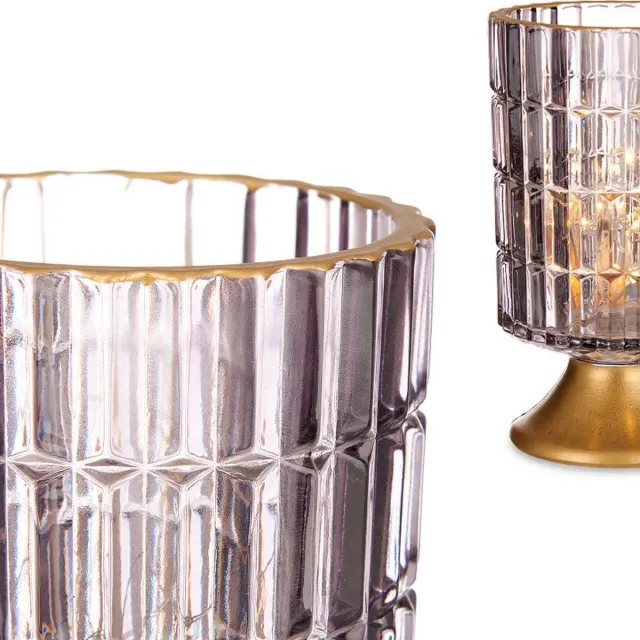 Gift Decor Led-lantaarn Metaal Grijs Gouden Glas (10,7 x 18 x 10,7 cm)