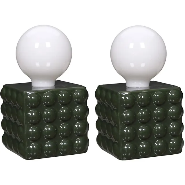 HOME DECO FACTORY Tafellamp keramisch - 2x - groen - LED lamp - modern - batterijen