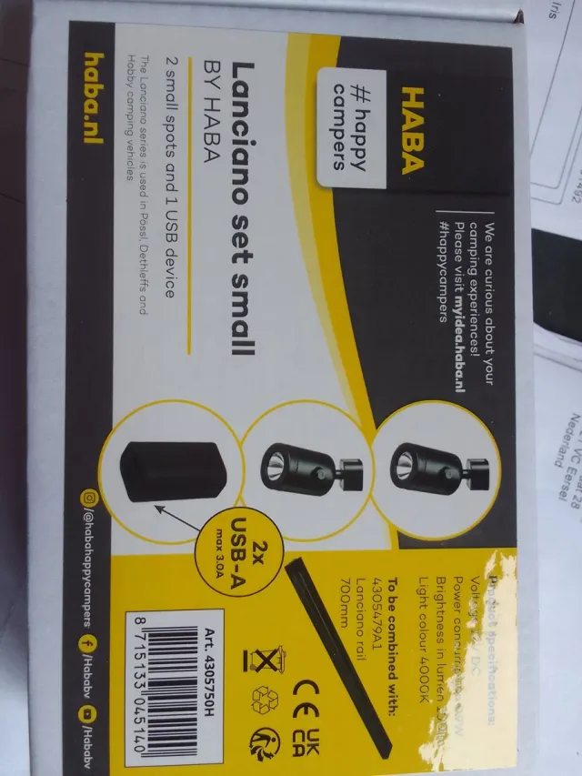 Haba Lanciano set small - 2 x spot en 1 x USB aansluiting - passend op Lanciano rail (excl) - 12 Volt zwart