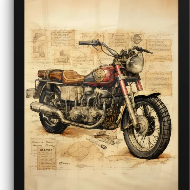 FrameYourWall Poster in lijst - Fotolijst 30x40 cm - Posters - Vintage - Motor - Papier - Voertuig - Posterlijst zwart - Decoratie - Wanddecoratie woonkamer - Muurdecoratie slaapkamer Motorfiets