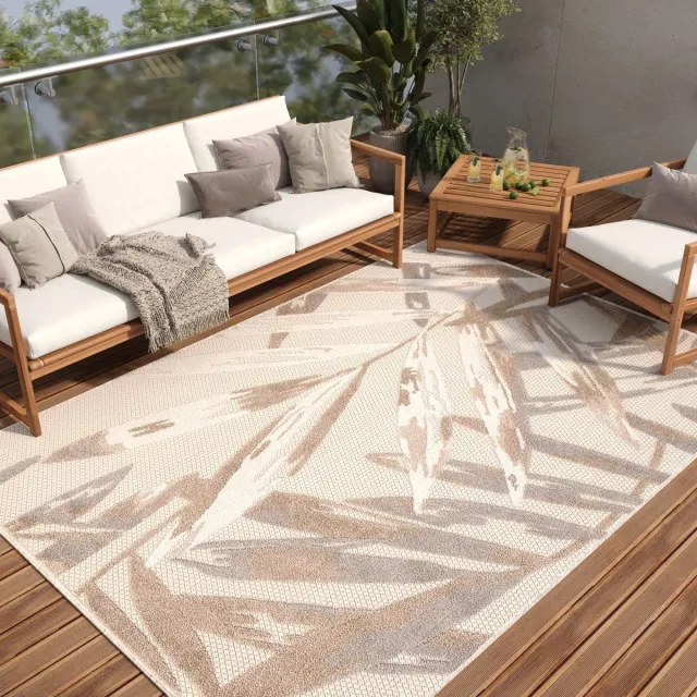 Tapiso Patio Indoor Tapijt Buitenkleed Tuintapijt Outdoor Buiten Vloerkleed Creme Bruin 2