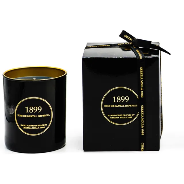 Cereria Mollà 1899 Geurkaars 230g Bois de Santal Imperial 50 branduren Gold Edition sojawas zwart