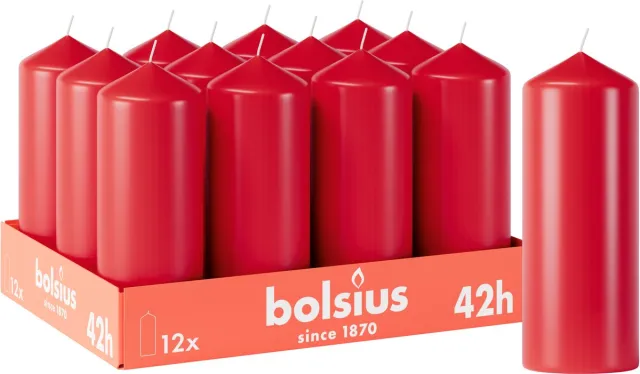 Bolsius Gladde Stompkaarsen - 12 stuks - Rood - 42 branduren - 15 x 5,8 cm