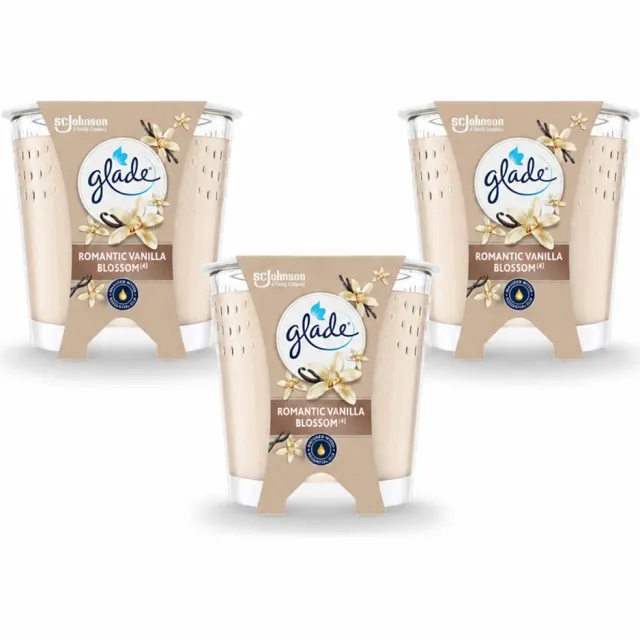 Glade 3 x Glade - Geurkaars Romantic Vanillebloesem - 100% Raapzaadwas & Vegan - 112 g - Voordeelverpakking - 3 stuks crème
