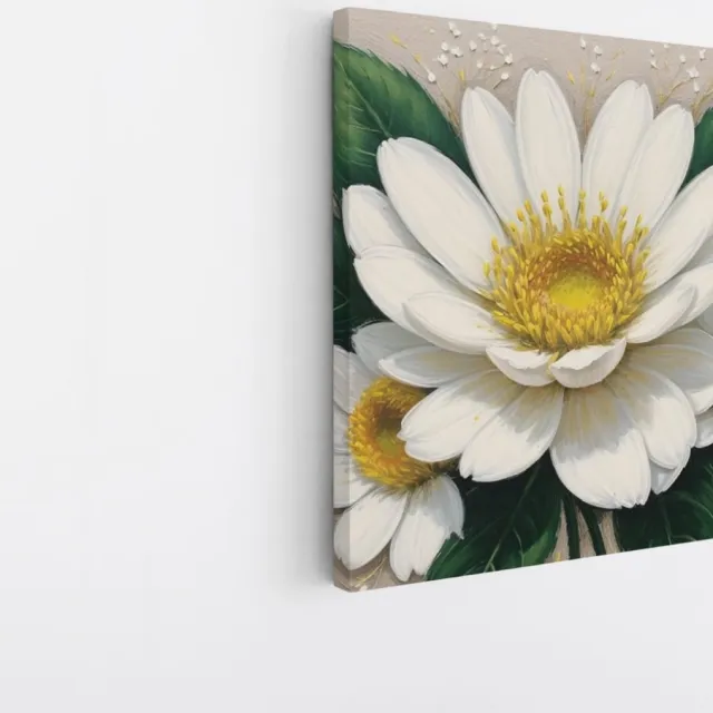 Saammp Canvas Schilderij - Grote Witte Bloemen - Natuur - Abstract - 20x20 - Foto op canvas - Wanddecoratie - Muurdecoratie Woonkamer - Kantoor Decoratie Multicolor
