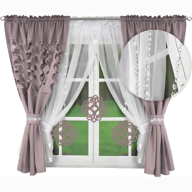 Flying Curtains gordijnset, decoratieve gordijnset voor woonkamer, slaapkamer, raamgordijnenset met gordijnen, moderne decoratie, L448, 160 cm, grijs heide