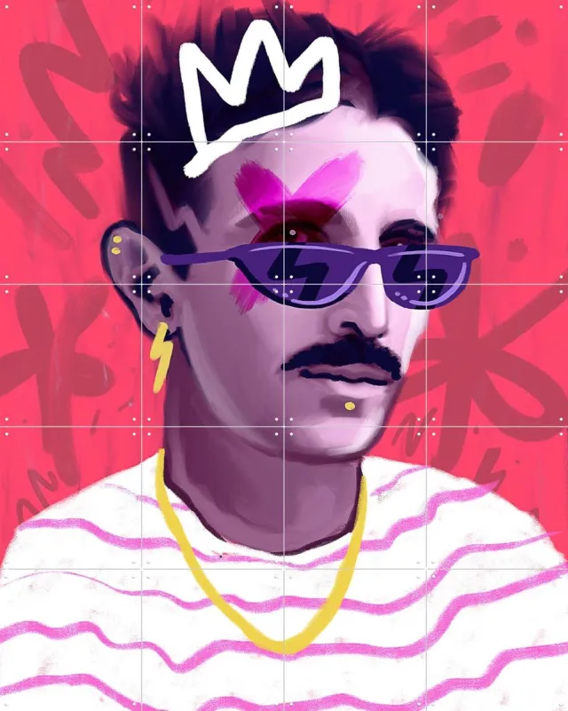IXXI Nikola Tesla 2, Pop-art by Tadej - 80 x 100 cm - Grote wanddecoratie en posters - Digitale Kunst, Speels, Pop art, Illustraties, Kleurrijk Roze