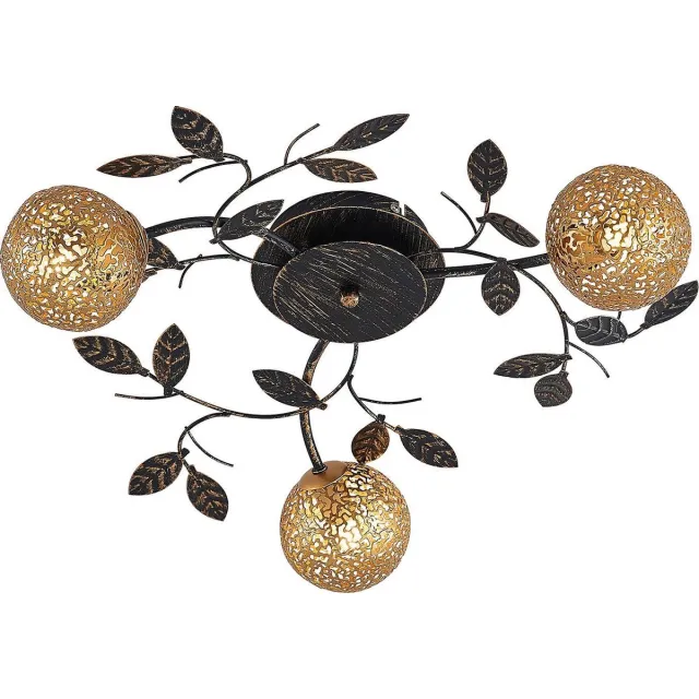 Lucande plafondlamp - 3lichts - IJzer - H: 13 cm - G9 - zwart, goud