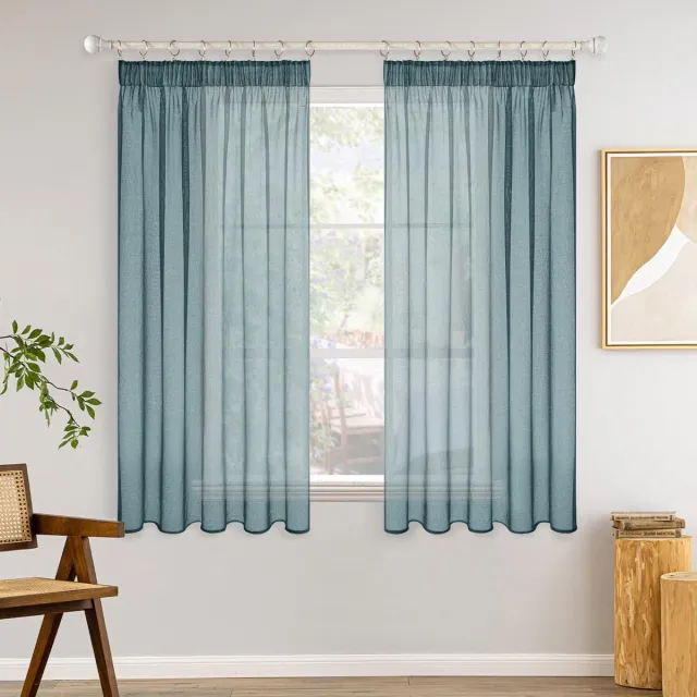 Ibenzoa Gordijnen met Plooiband voor Woon- en Slaapkamer, Set van 2, Vaalblauw, 140 x 145 cm
