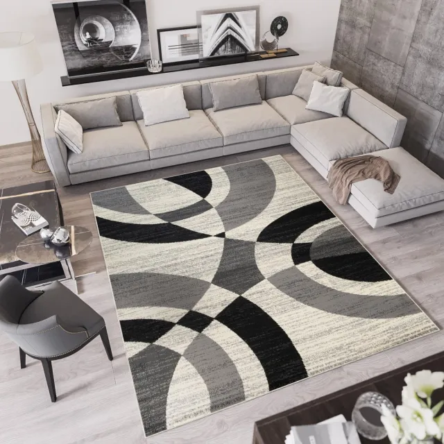 Tapiso Qmega Vloerkleed Zwart Grijs Modern Karpet Tapijt Maat- 250x350 Lichtgrijs Zwart