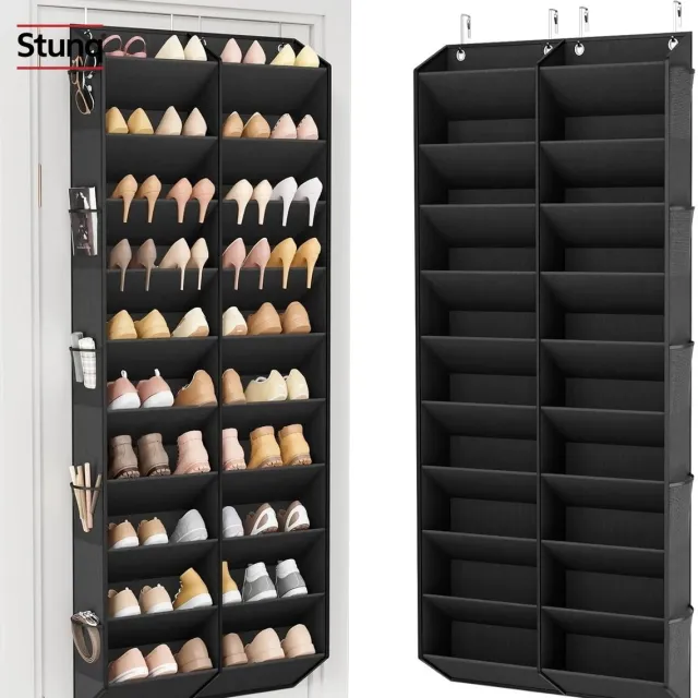 Stunq Over-deur Schoenenorganizer – Hangend Schoenenrek voor 20-30 paar – Zwart – met 10 Zijvakken
