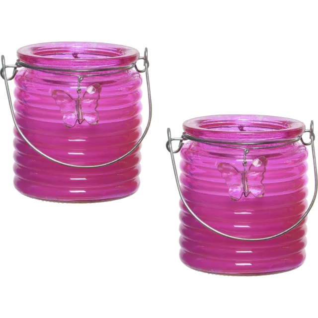 Decoris Citronella kaars in windlicht - 10x - roze glas - 20 branduren - citrusgeur