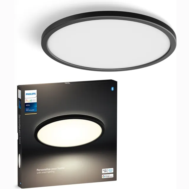Philips Hue Tento plafondlamp - warmwit licht - rond - zwart - Ø30 cm