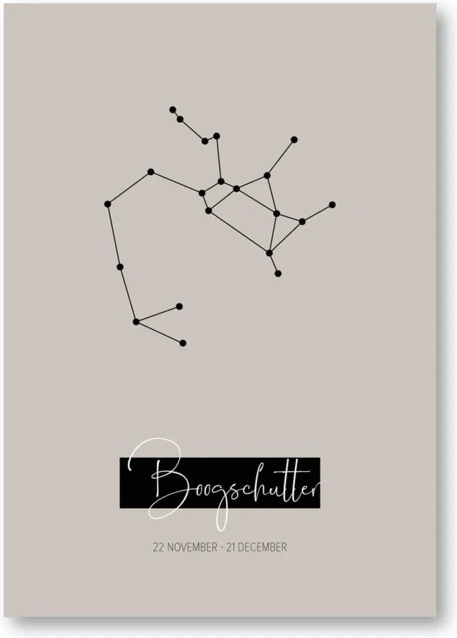 MOODZ design Sterrenbeeldposter Boogschutter | A3 formaat | warm grijs | naturel Beige