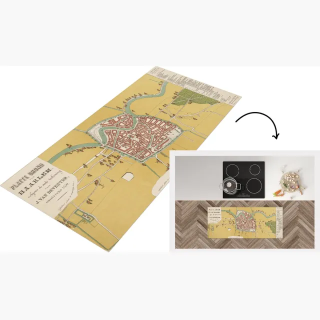 KitchenYeah Keukenloper - Loper keuken - Kaart - Haarlem - Historisch - Keukenloper vinyl Multicolor